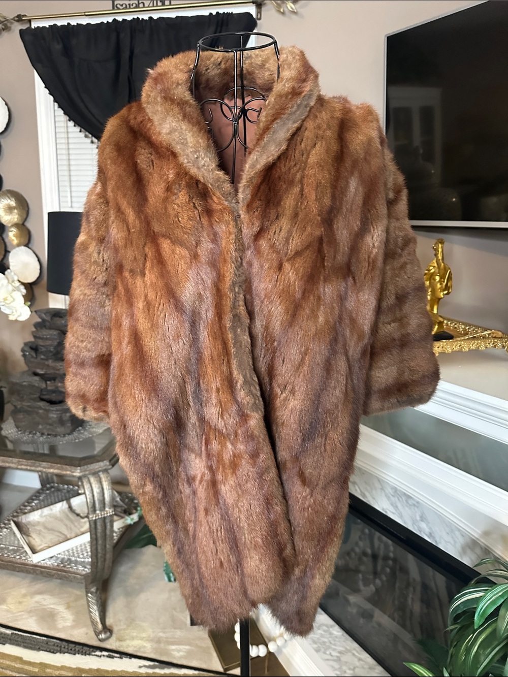 Vintage Brown Fur Pea Coat
